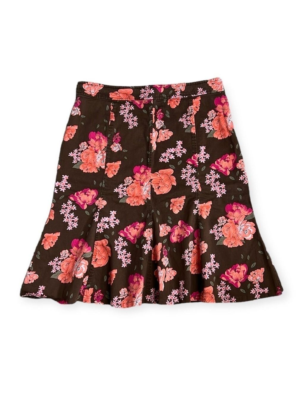 TOGO Brown Vintage Floral Pleated Ruffle Skirt Size